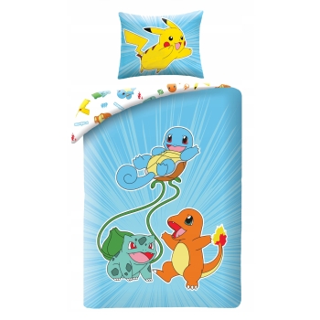 Pościel dziecięca Pokemon 140x200 Halantex Pikachu Bulbasaur Charmander