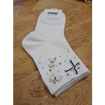 Skarpety COSAS Damskie białe kokardki rozmiar 35-38