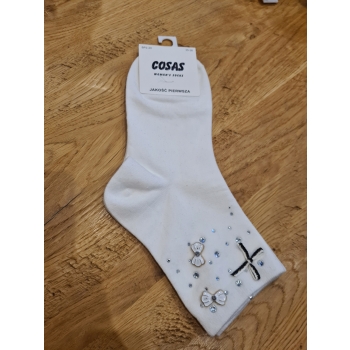 Skarpety COSAS Damskie białe kokardki rozmiar 35-38