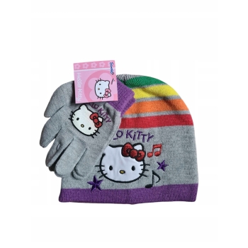 Komplet zimowy dziecięcy Hello Kitty czapka rękawiczki Sanrio kotek
