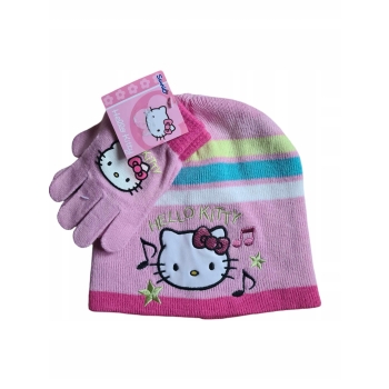 Komplet zimowy dziecięcy Hello Kitty czapka rękawiczki Sanrio kotek