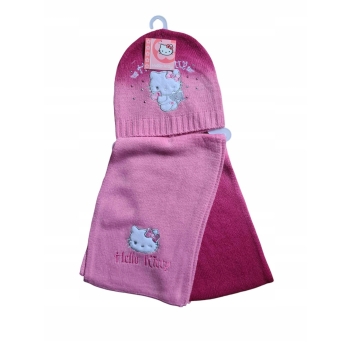 Komplet zimowy dziecięcy Hello Kitty czapka + szalik Sanrio kotek kot