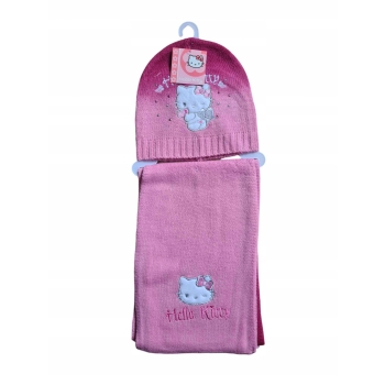 Komplet zimowy dziecięcy Hello Kitty czapka + szalik Sanrio kotek kot