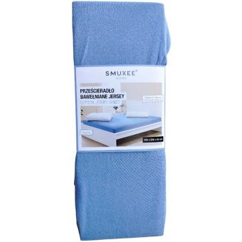 Prześcieradło bawełniane jersey z gumką Smukee 200x200x25 niebieskie 815