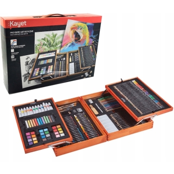 320890 ZESTAW ARTYSTYCZNY SZKOLNY DREWNIANA WALIZKA 180EL KAYET