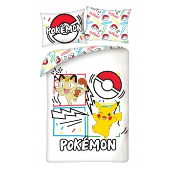 Pościel dziecięca Pokemon 140 x 200 cm mikrofibra Halantex pikachu meowth