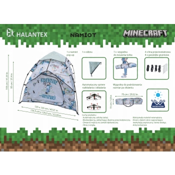 NAMIOT dla dzieci MINECRAFT ogrodowy/plażowy automatyczny POP UP 125x125cm