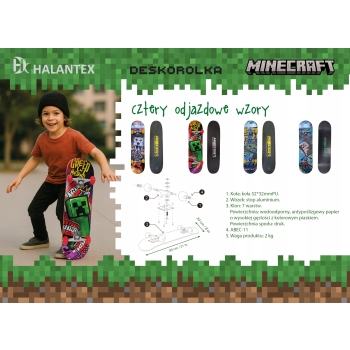Deskorolka klasyczna drewniana Minecraft 80 cm 31 cali do 100kg Skateboard