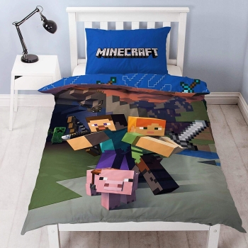 Pościel dziecięca Minecraft 140 x 200 cm Halantex 100% bawełna Steve, Pig