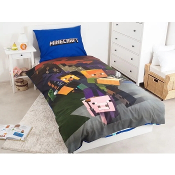 Pościel dziecięca Minecraft 140 x 200 cm Halantex 100% bawełna Steve, Pig