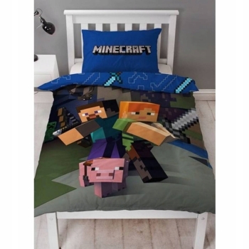Pościel dziecięca Minecraft 140 x 200 cm Halantex 100% bawełna Steve, Pig