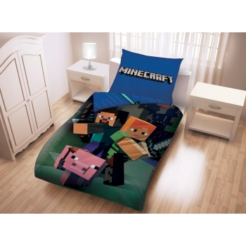 Pościel dziecięca Minecraft 140 x 200 cm Halantex 100% bawełna Steve, Pig