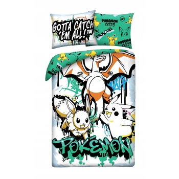 Pościel dziecięca Pokemon 140 x 200 cm Halantex Mikrofibra Pikachu Pikaczu